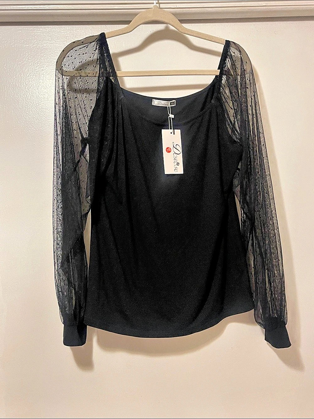 DoeRose Black Sheer Sleeve Blouse Size XL NWT